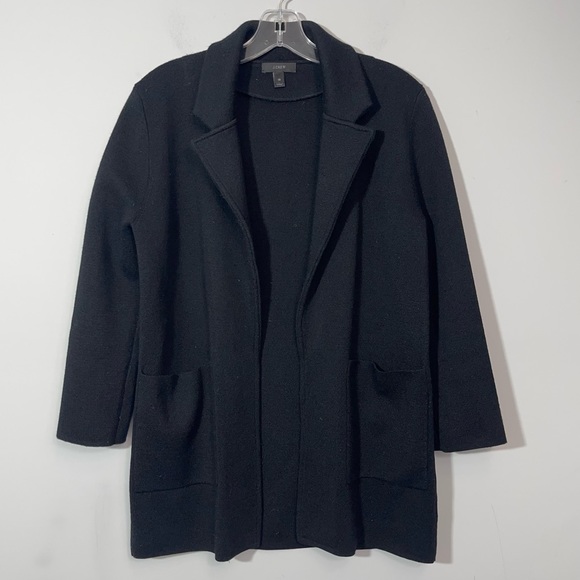 J Crew Open Front Sweater Blazer Black XS Merino Wool Knit Cardigan G7746 - Picture 4 of 13